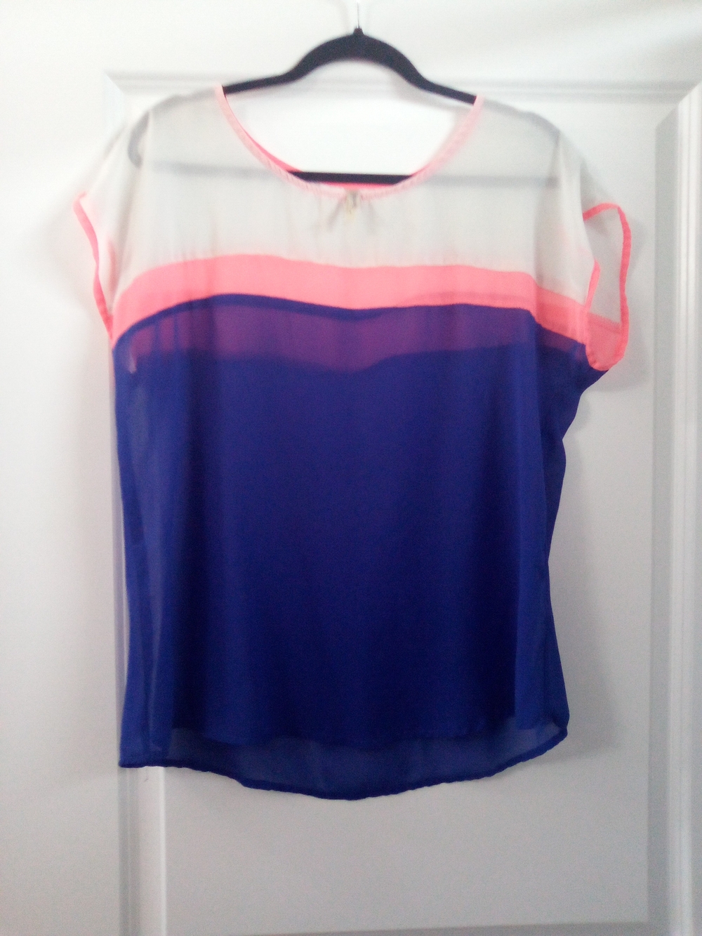 Y2K Colorblock Sheer Blouse in Blue, Pink and Cream Size Large By Glam Dollz